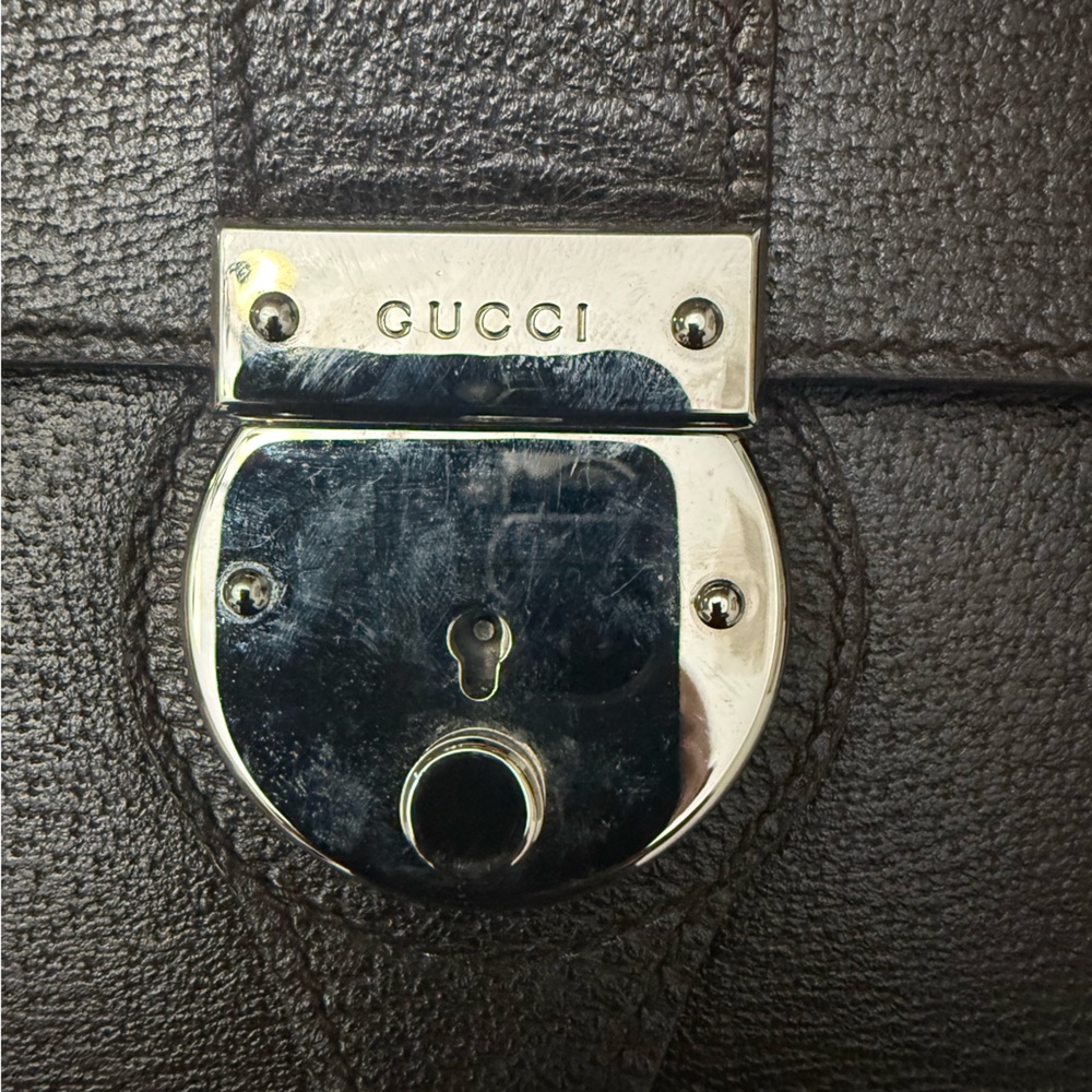 Gucci Dark Brown Leather Briefcase with Silver Lock